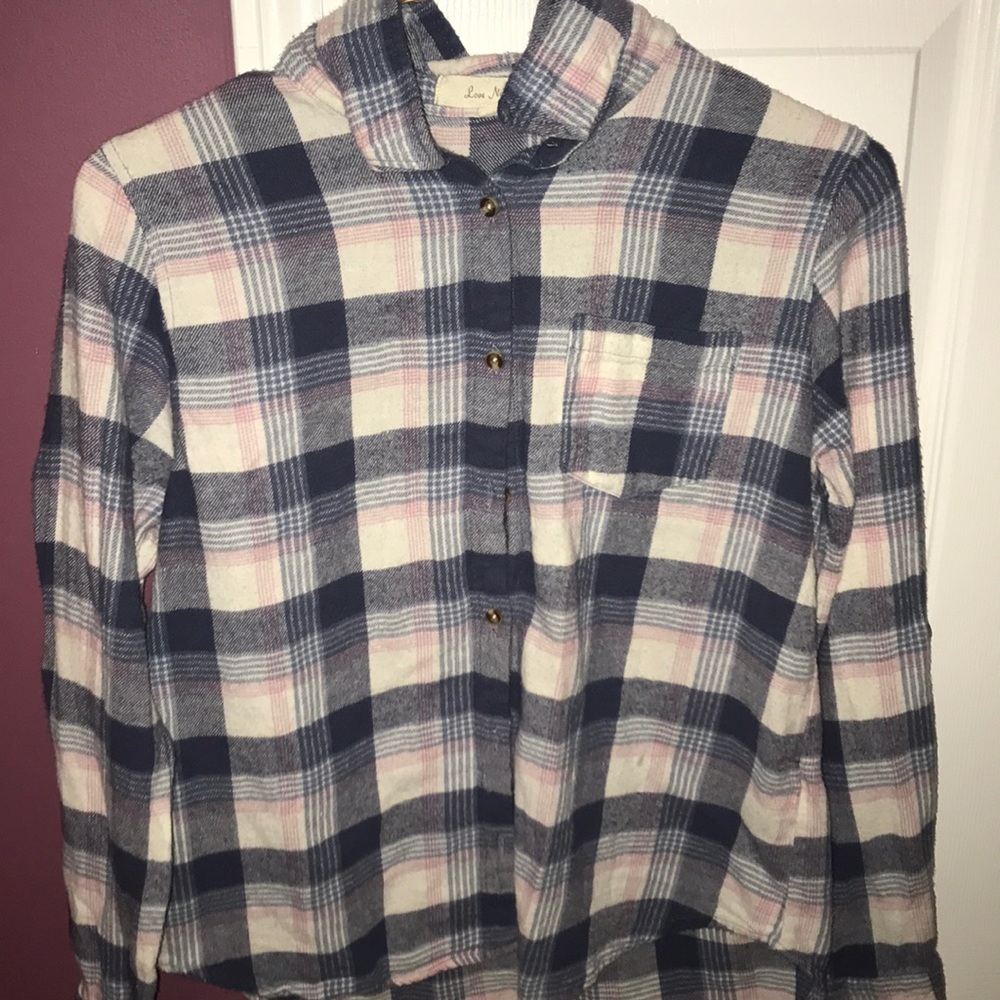 pink,blue,and white flannel